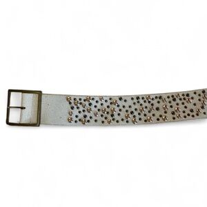 Vintage Wide White Leather Studded Belt, L-XL